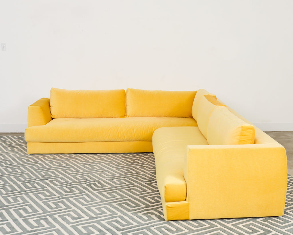 Bespoke Yellow Mohair Velvet Upholstered Sectional Sofa