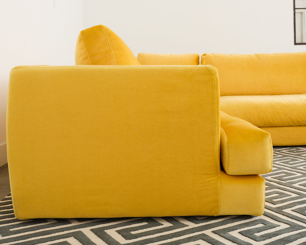 Bespoke Yellow Mohair Velvet Upholstered Sectional Sofa