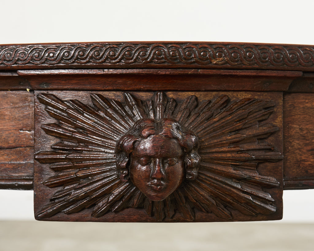 Pair of Italian Neoclassical Walnut Apollo Sunburst Demilunes