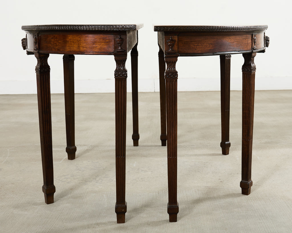 Pair of Italian Neoclassical Walnut Apollo Sunburst Demilunes