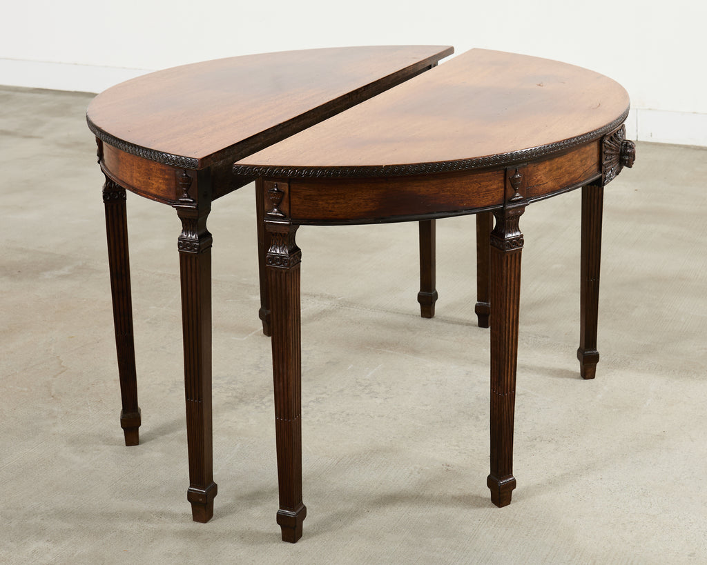 Pair of Italian Neoclassical Walnut Apollo Sunburst Demilunes