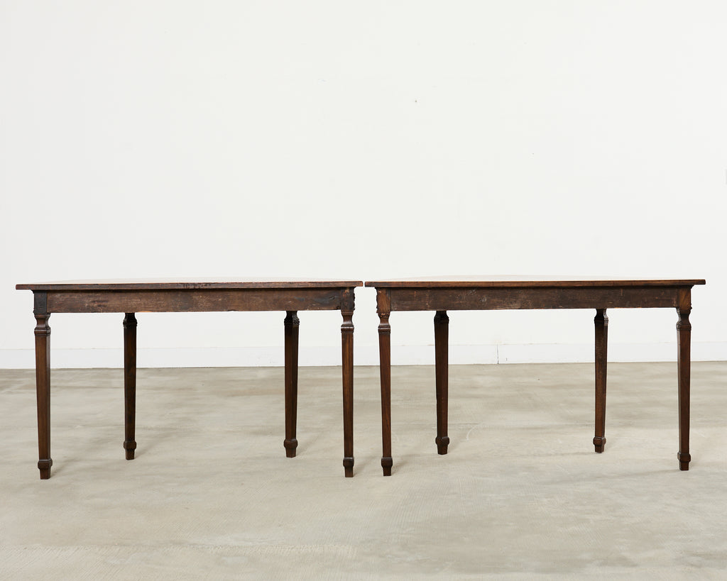 Pair of Italian Neoclassical Walnut Apollo Sunburst Demilunes