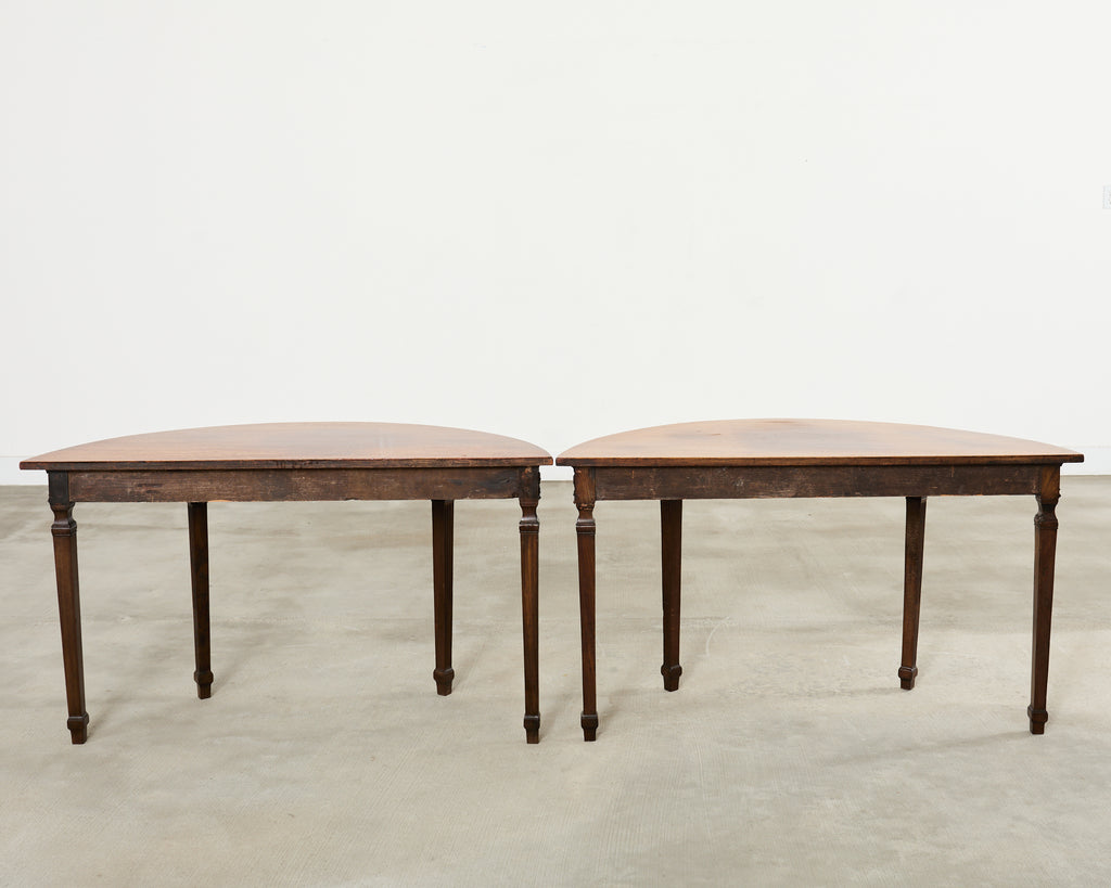 Pair of Italian Neoclassical Walnut Apollo Sunburst Demilunes