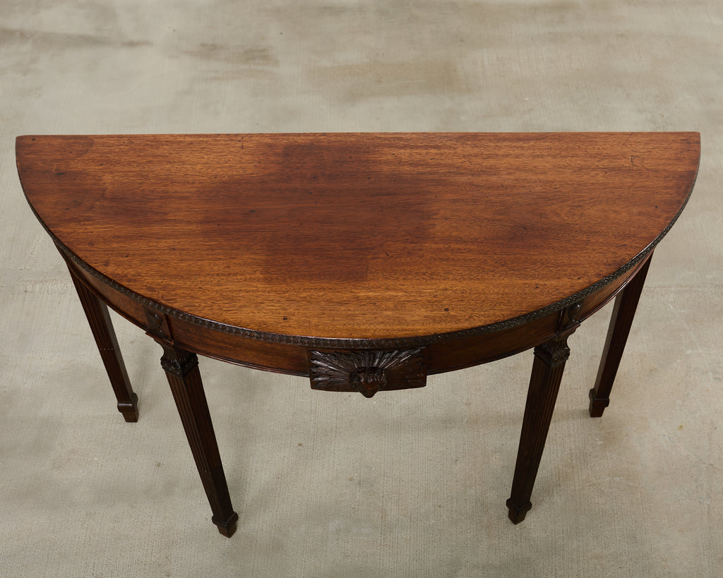 Pair of Italian Neoclassical Walnut Apollo Sunburst Demilunes