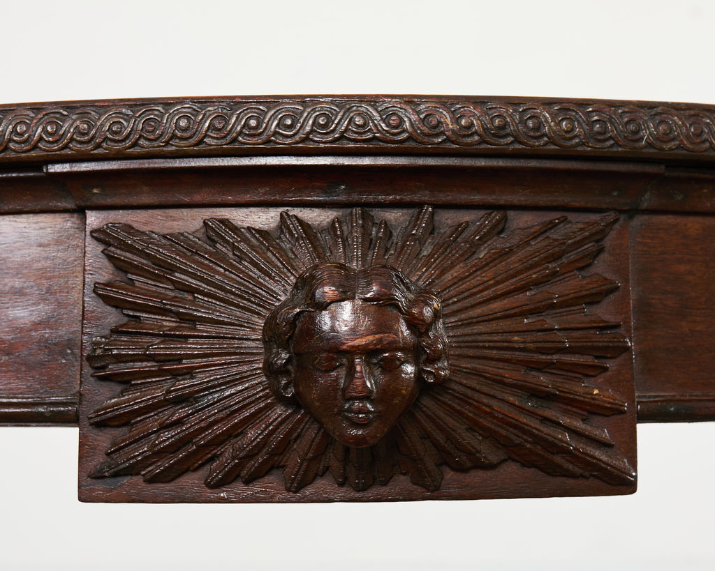 Pair of Italian Neoclassical Walnut Apollo Sunburst Demilunes