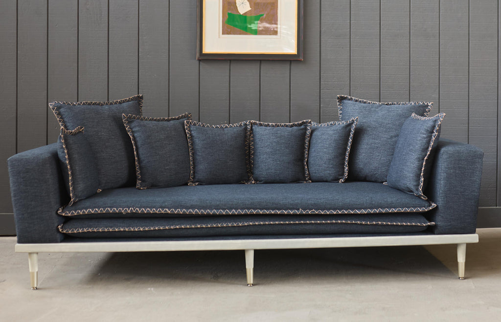 Midcentury Roche Bobois Style Denim Platform Sofa