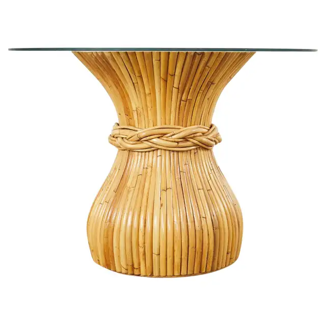 McGuire Organic Modern Bamboo Rattan Hourglass Dining Table