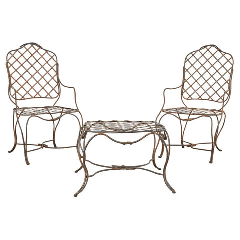 Pair of Rose Tarlow Style Twig Iron Dining Armchairs with Ottoman
