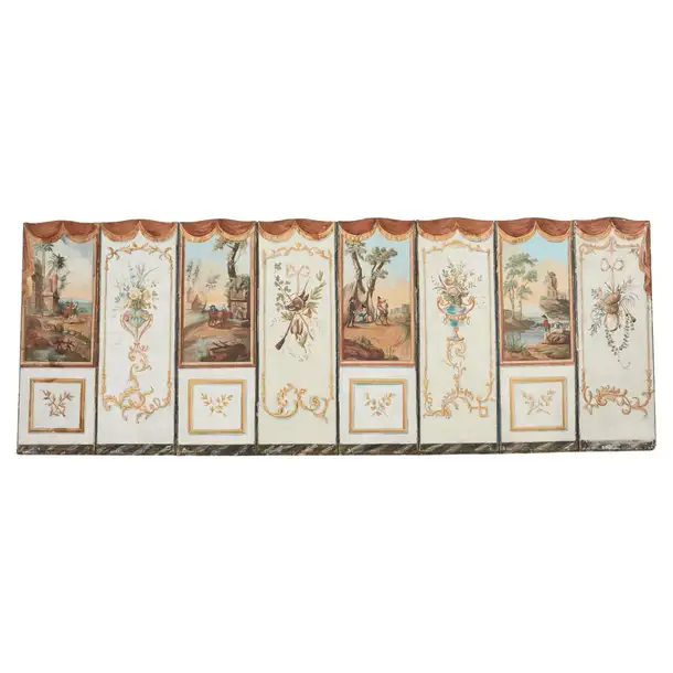 19th Century French Grand Tour Style Eight Panel Painted Screen