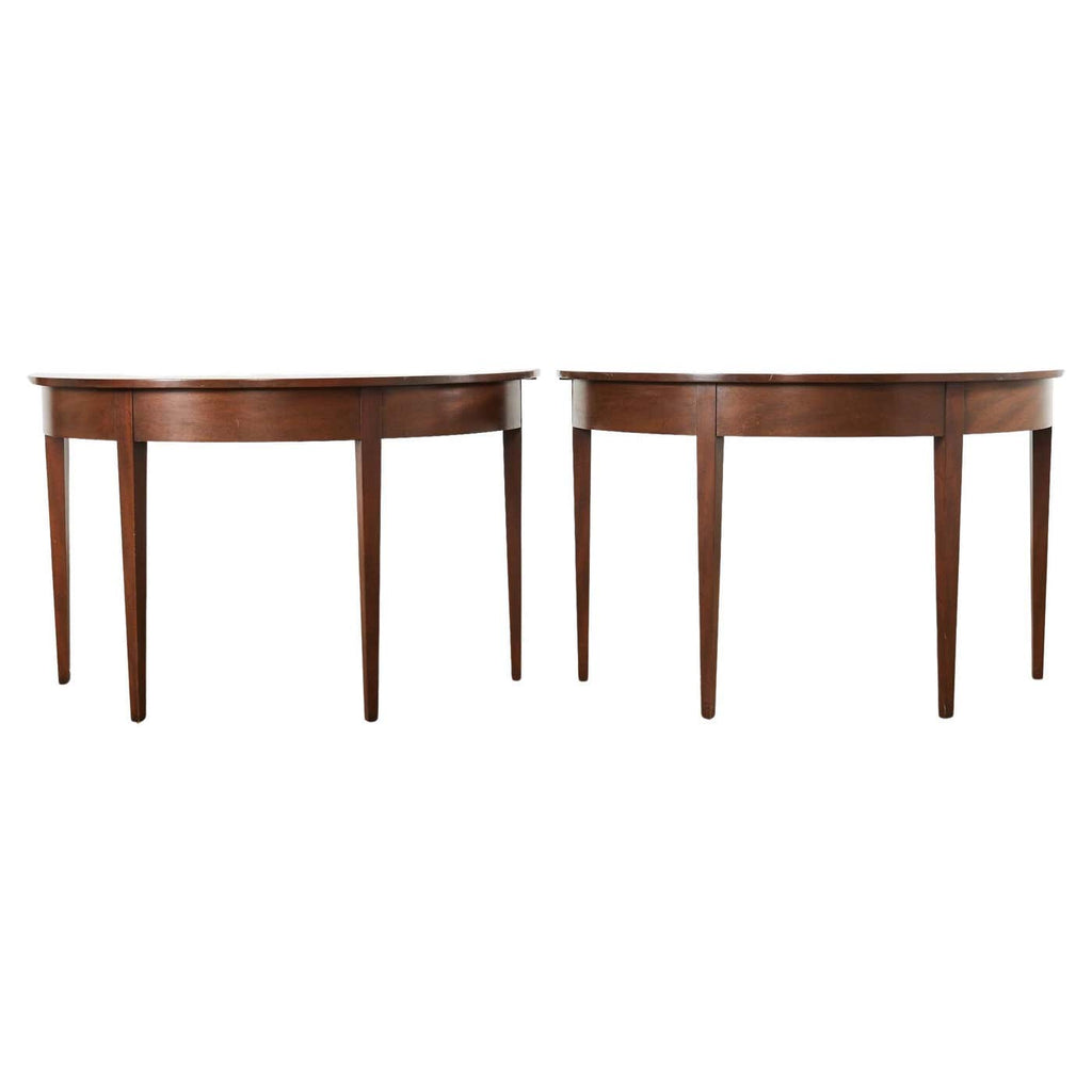 Pair of English Georgian Style Mahogany Demilune Consoles by Kittinger