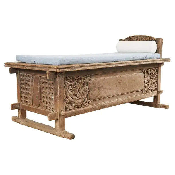 Javanese Carved Teak Indo Wedding Chest Daybed from Bali