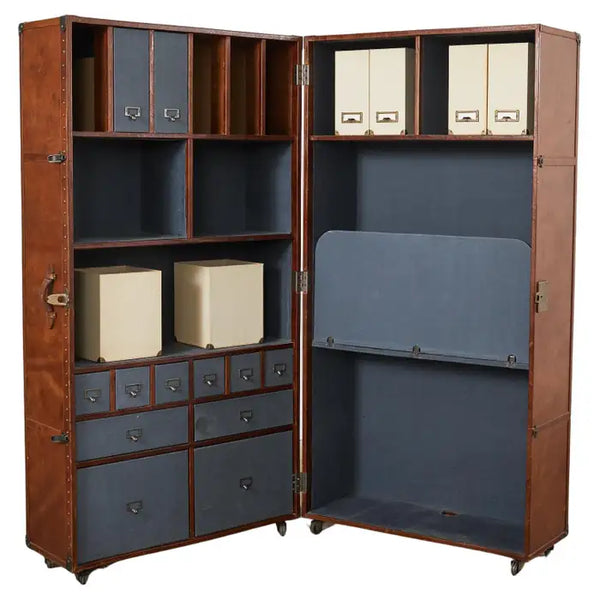 Timothy Oulton Cigar Leather Steamer Trunk Secretary Desk Erin