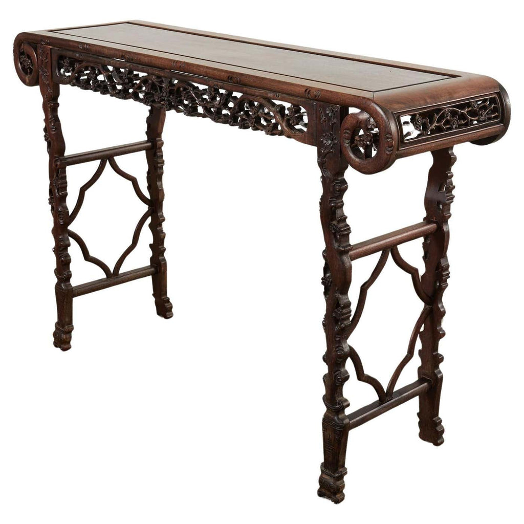 Chinese Export Rosewood Carved Altar Console Table