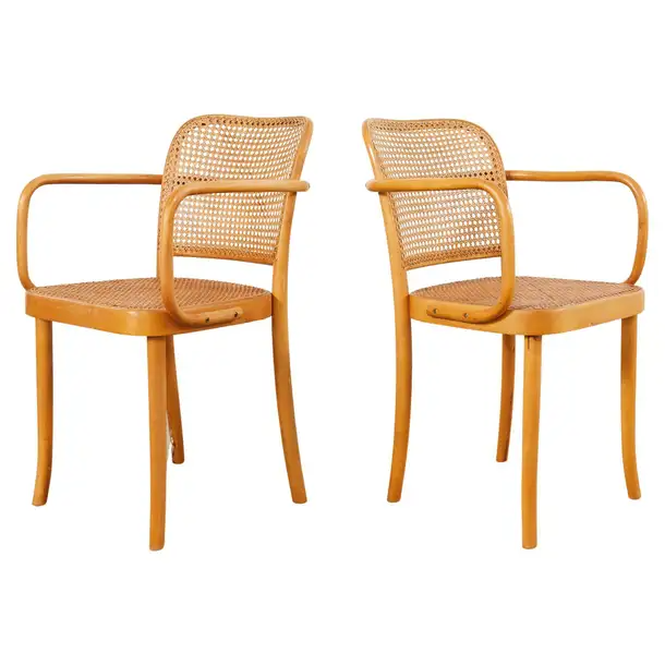 Pair of Josef Hoffman for Thonet Prague Bentwood Dining Chairs