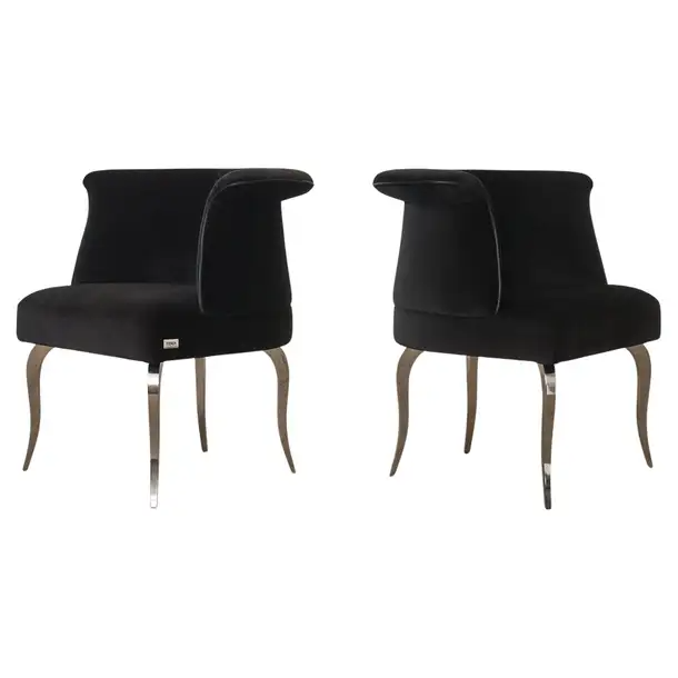 Pair of Fendi Casa Black Velvet Chrome Tulip Chairs