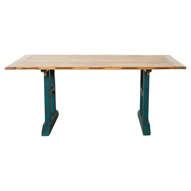 Industrial Style Fruitwood Dining Table with Faux Iron Legs