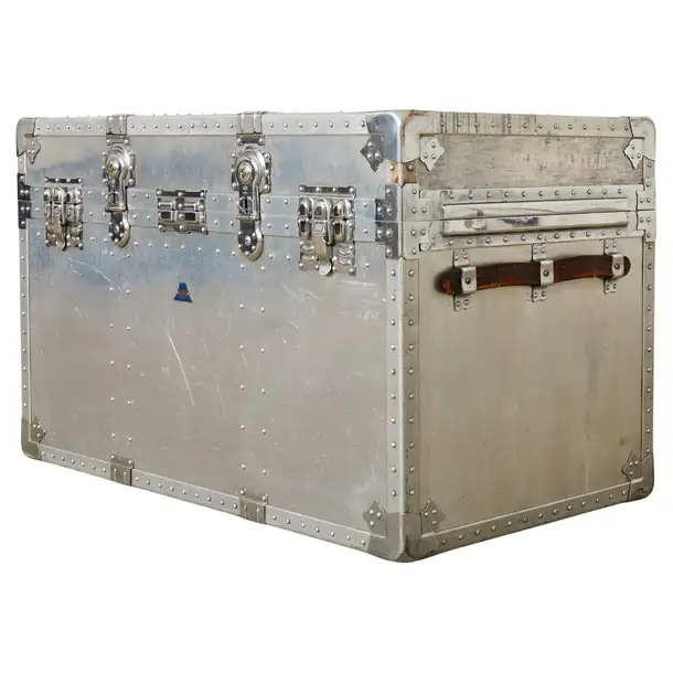 Midcentury Japanese Aluminum Steamer Travel Trunk by Kowa