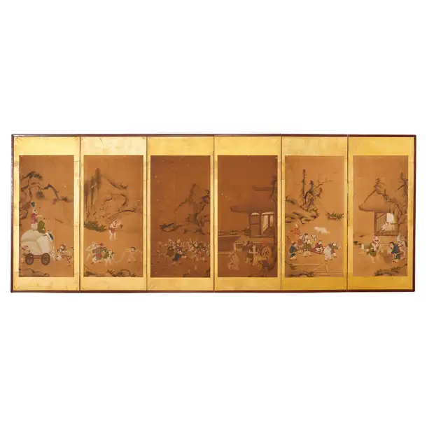 Japanese Edo Six Panel Screen Chinese Children at Play