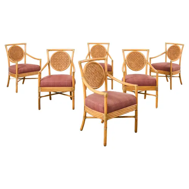 Set of Six McGuire Rattan Organic Modern Salon Dining Armchairs