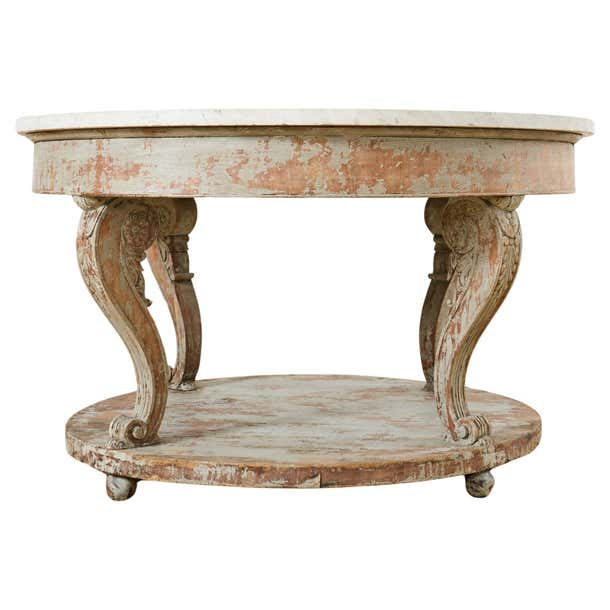 Monumental Swedish Gustavian Style Marble Top Center Table