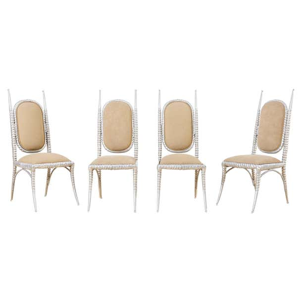 Set of Four Arthur Court Horned Antler Aluminum Dining Chairs
