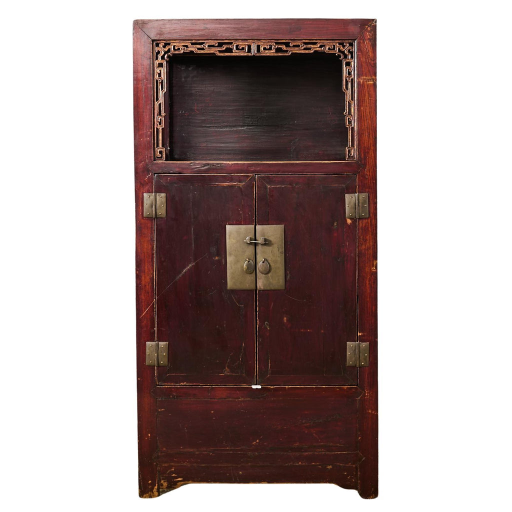 Chinese Red Lacquer Cabinet with Display Shelf