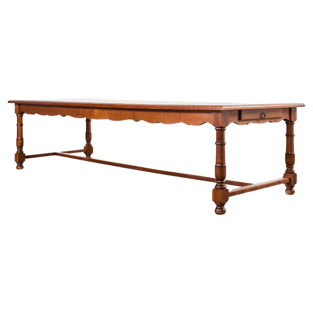 Country French Provincial Fruitwood Farmhouse Trestle Dining Table
