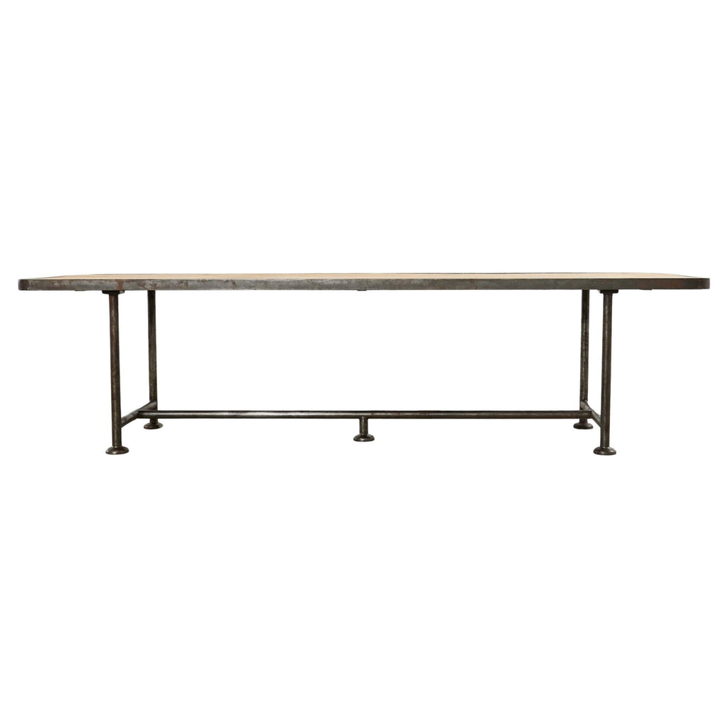 English Industrial Style Iron Pine Plank Dining Table