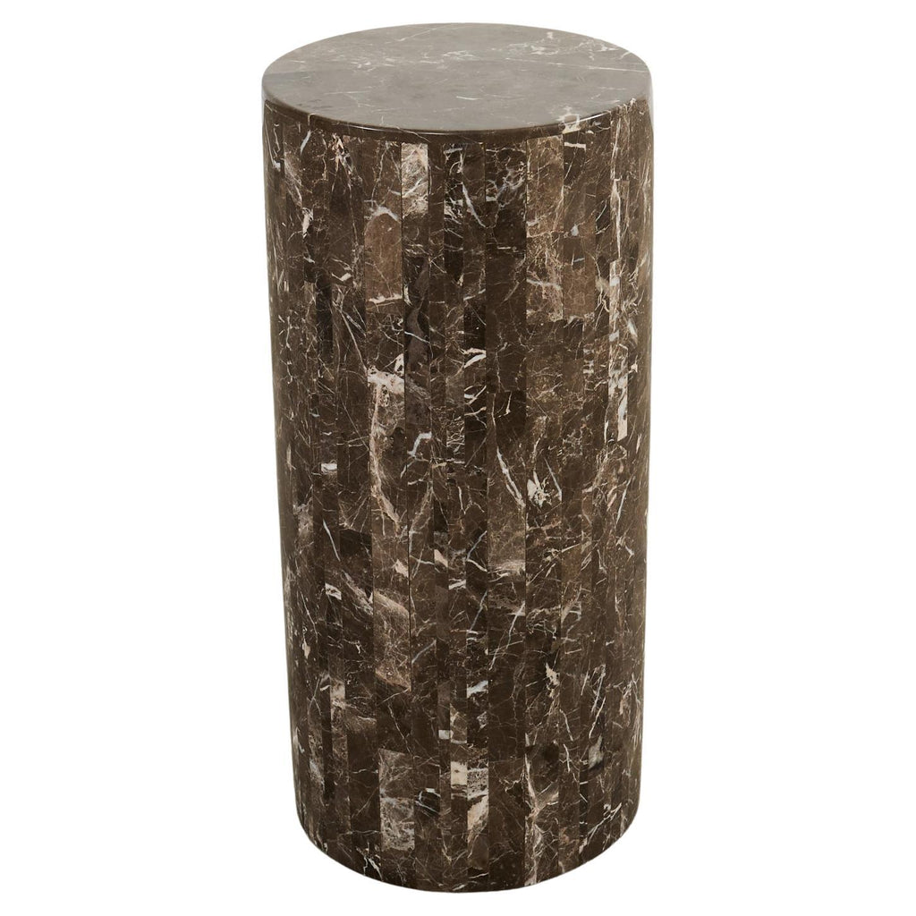 Neoclassical Style Round Tessellated Marble Stone Pedestal