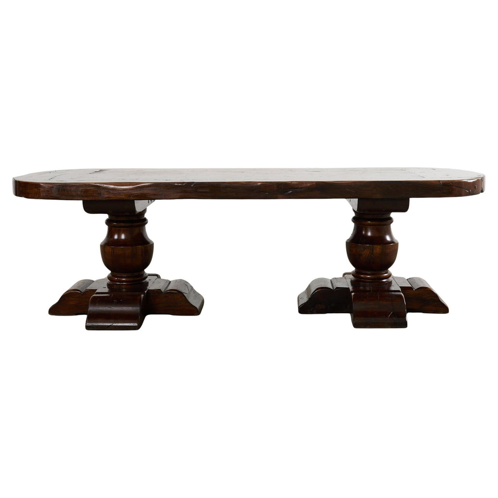 Country French Provincial Oak Farmhouse Double Pedestal Dining Table