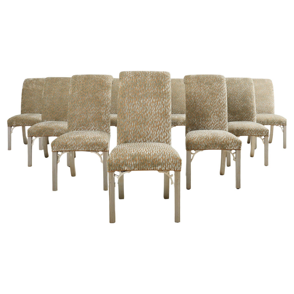 Set of Ten Parsons Dining Chairs with Pollack Fabric