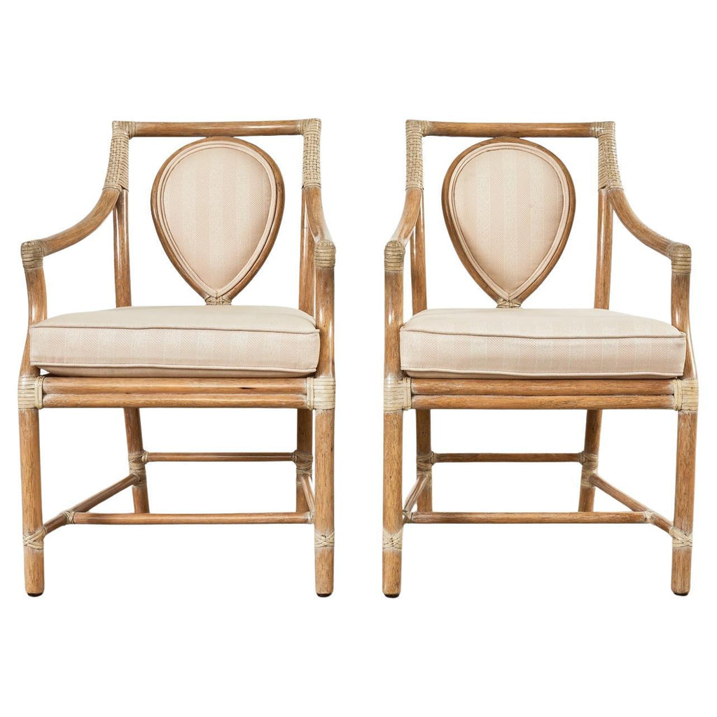 Pair of McGuire Rattan Leona Loop Back Dining Armchairs