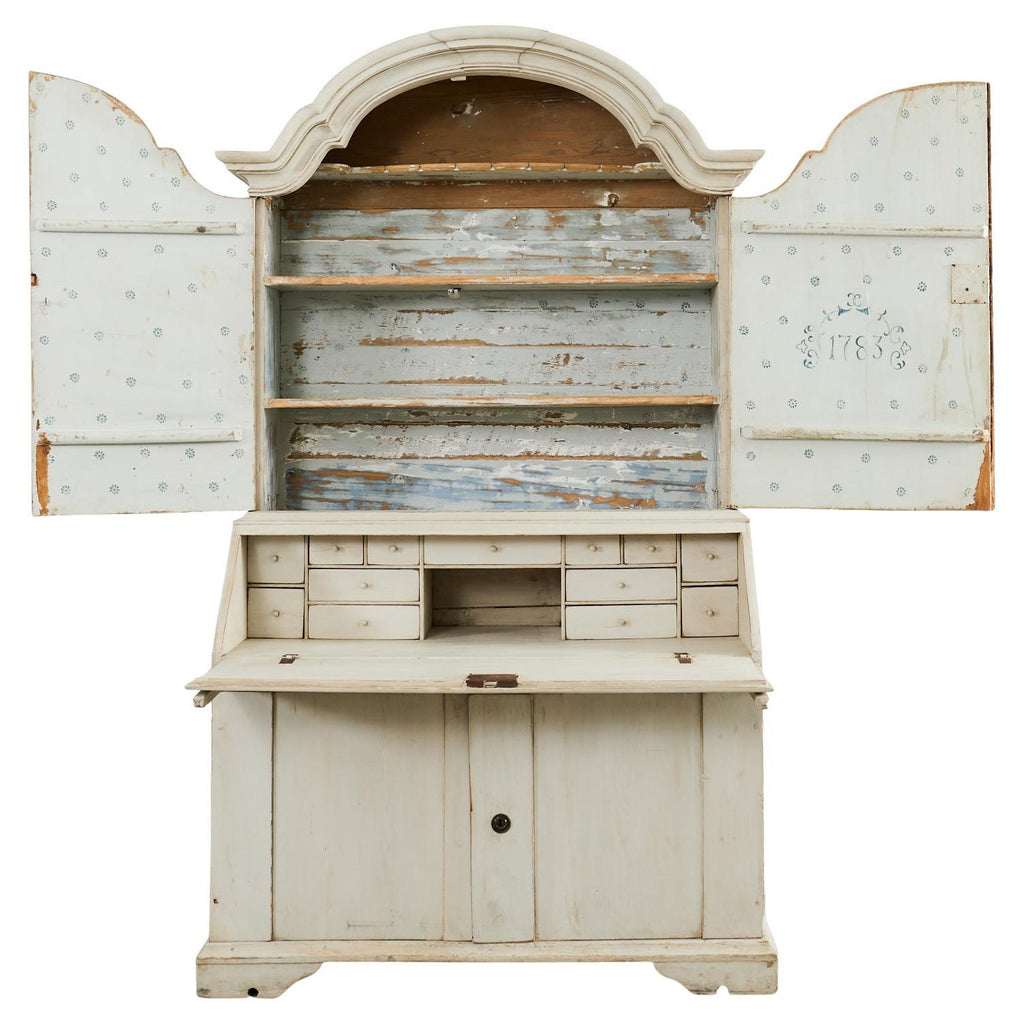 18th Century Swedish Gustavian Two Part Painted Secretary