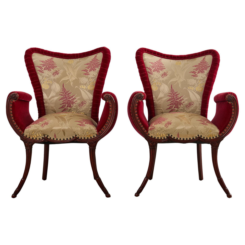 Pair of Grosfeld House Hollywood Regency Mahogany Armchairs