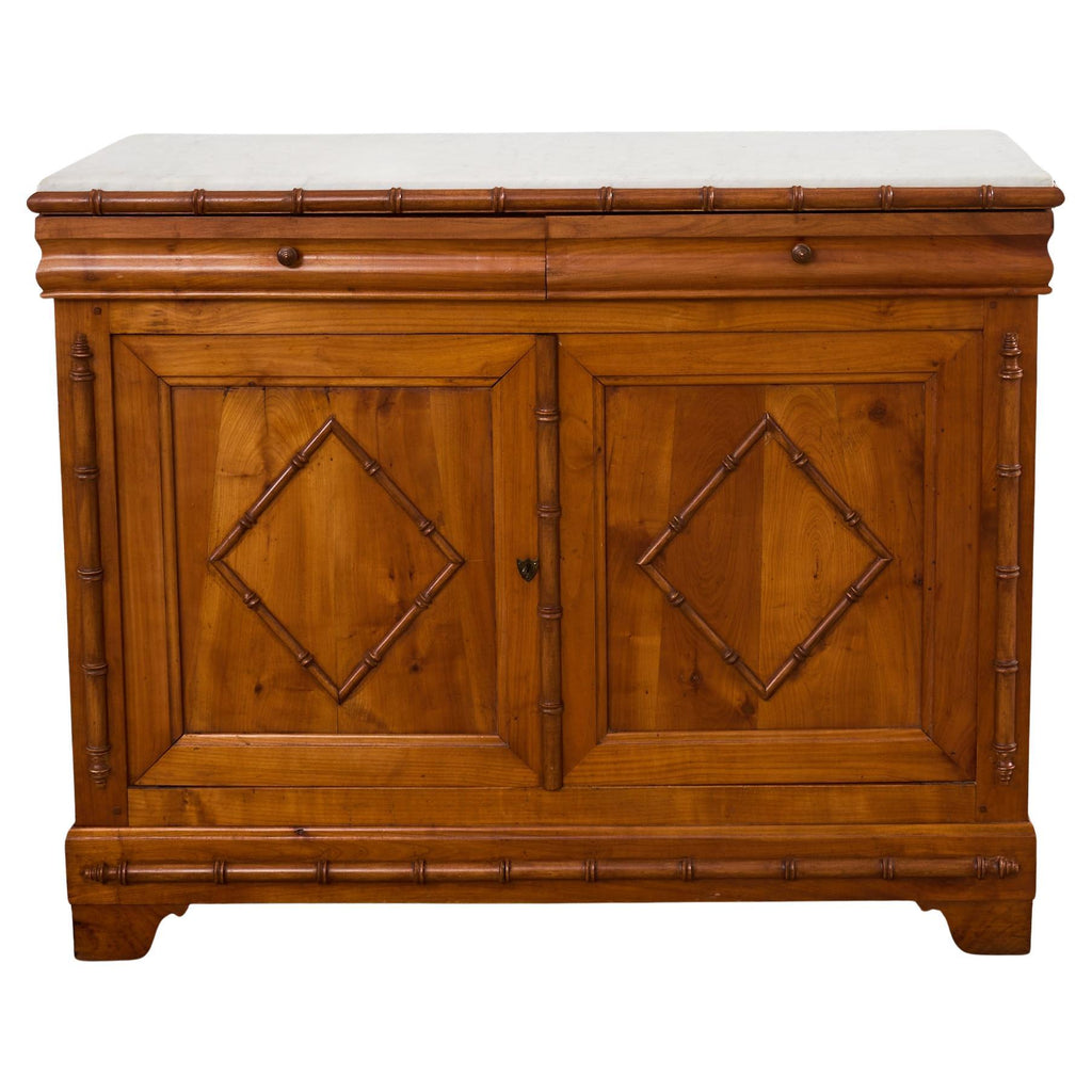 English Aesthetic Movement Faux Bamboo Marble Top Buffet Sideboard