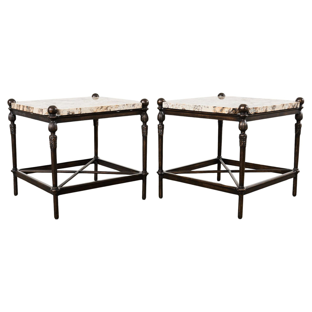 Pair of Michael Taylor Montecito Stone Top Garden Drinks Tables
