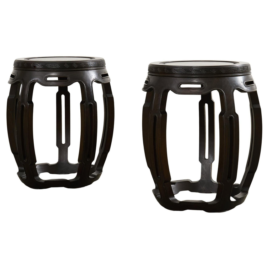 Pair of Chinese Export Hardwood Garden Stools or Drink Tables