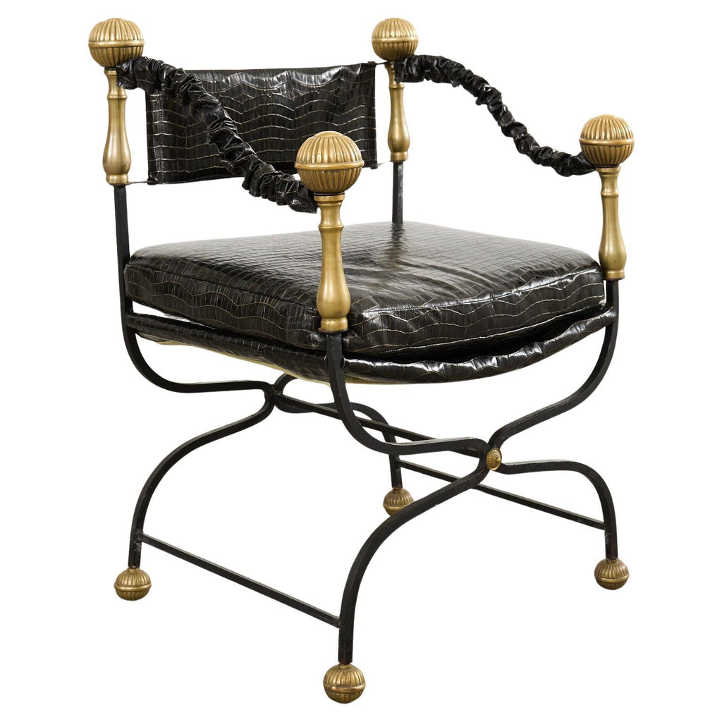 Italian Baroque Savonarola Chair with Bronze Mace Finials