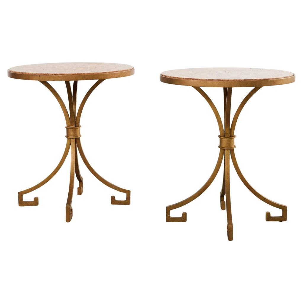 Pair of Arturo Pani Style Iron Marble Top Drink Tables