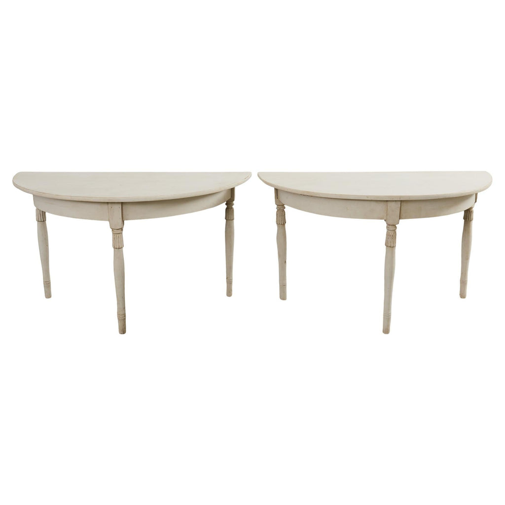 Pair of Swedish Gustavian Style Painted Pine Demilune Consoles