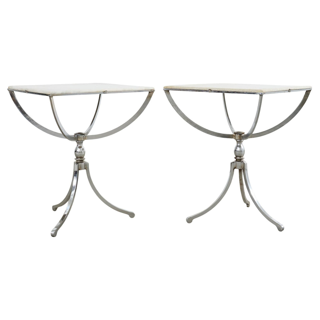 Pair of Neoclassical Style Steel Granite Top Bistro Tables