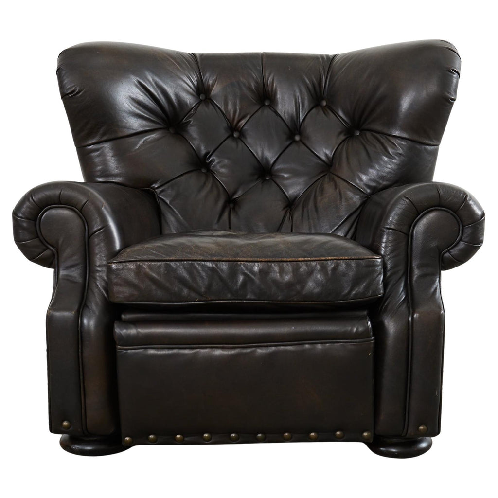 Ralph Lauren Style Cigar Leather Wingback Writers Chair