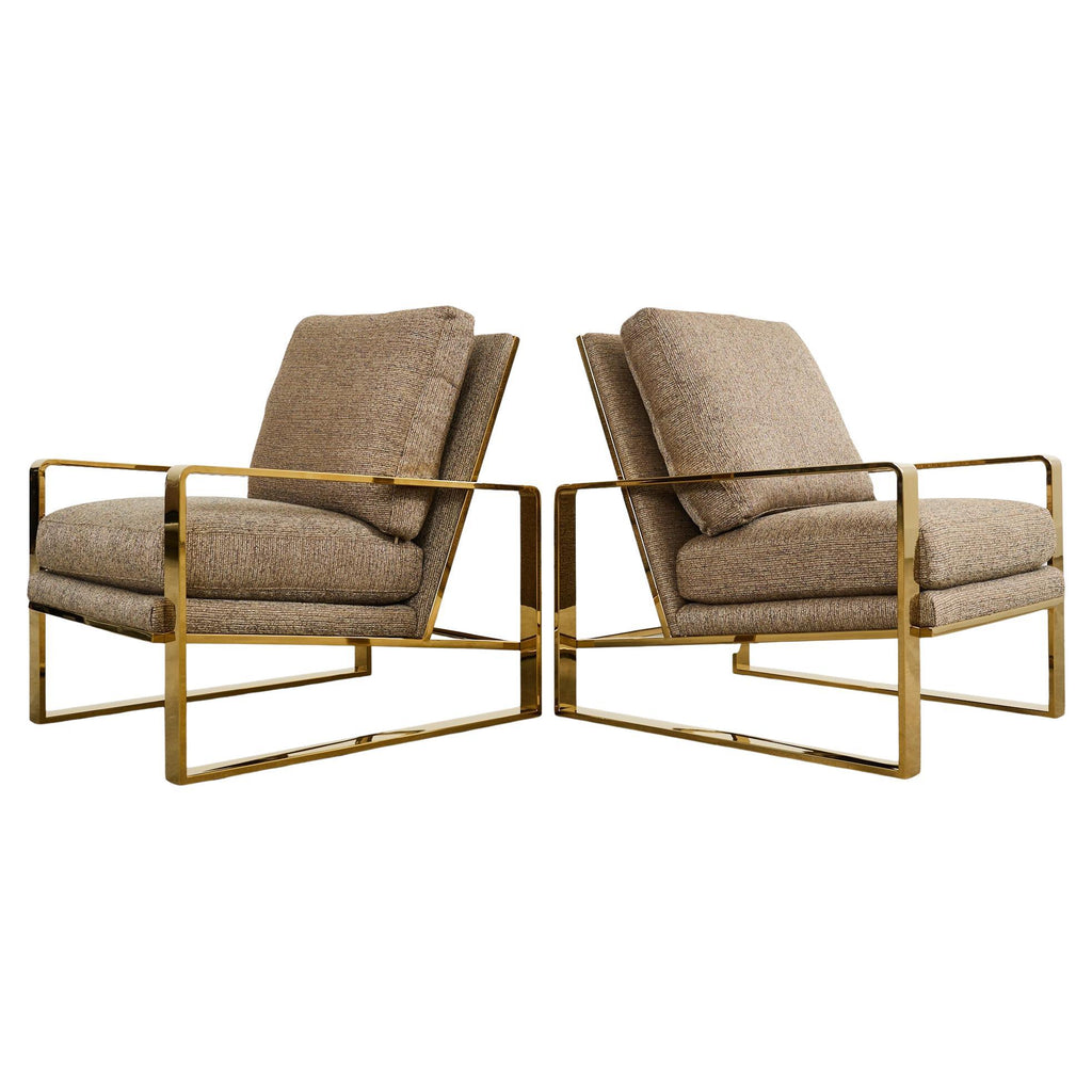 Pair of Milo Baughman Style Brass Lounge Chairs by Bernhardt