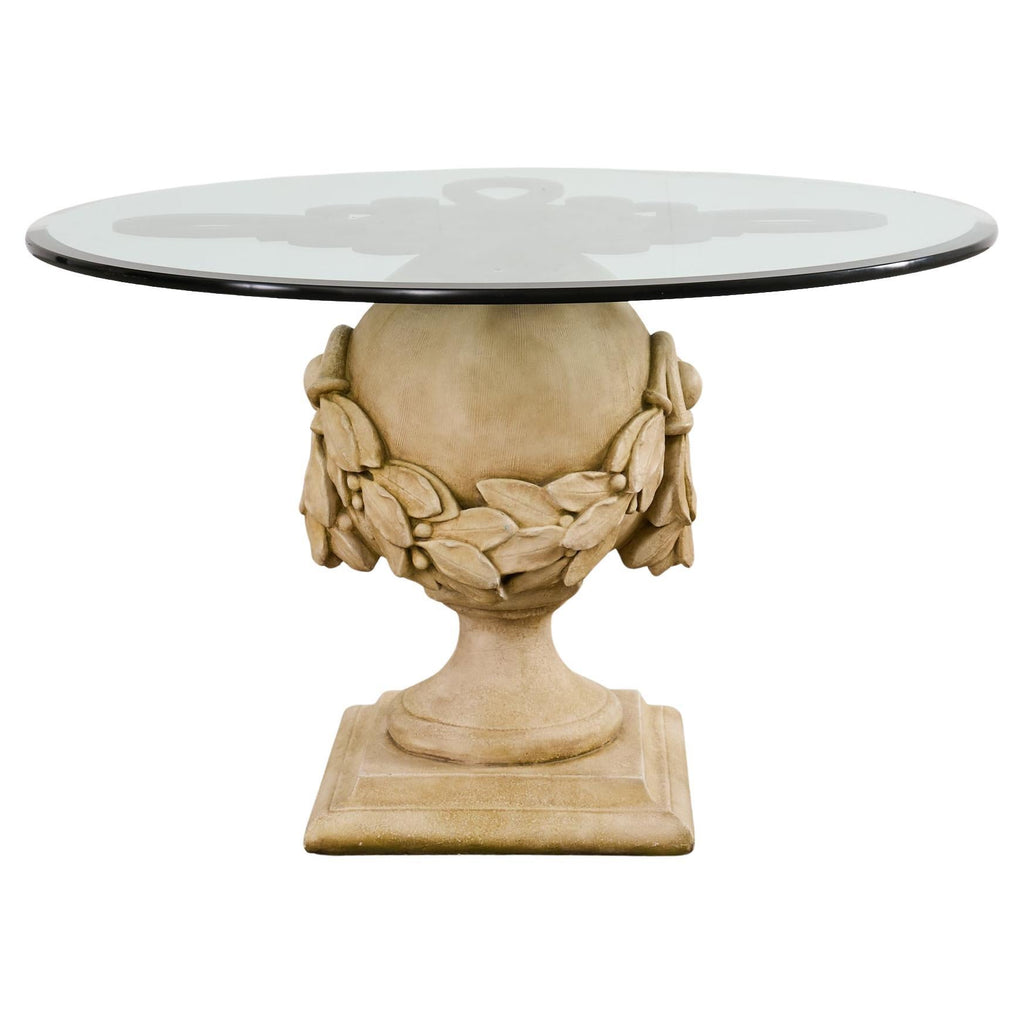 Neoclassical Cast Stone Garden Ball Finial Glass Dining Table