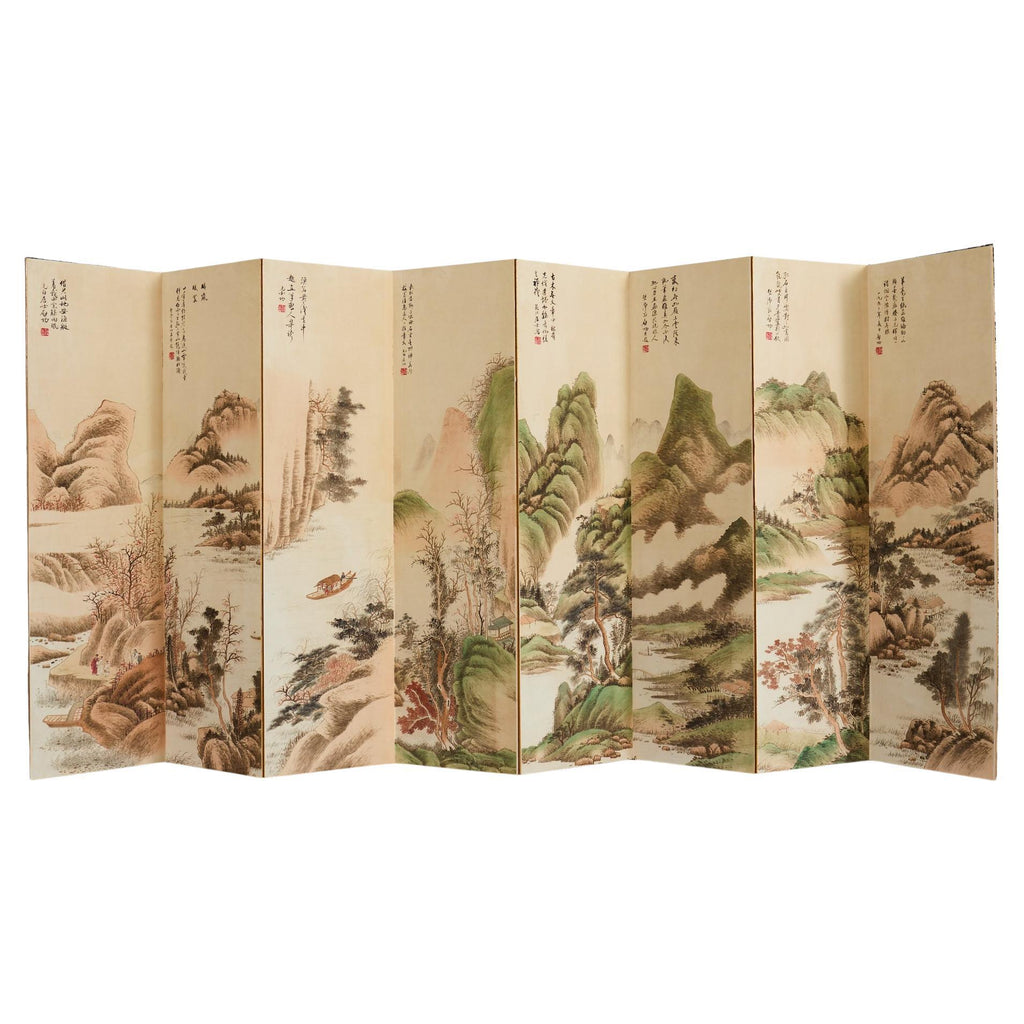 Chinese Eight Panel Folding Table Screen Landscapes Poems