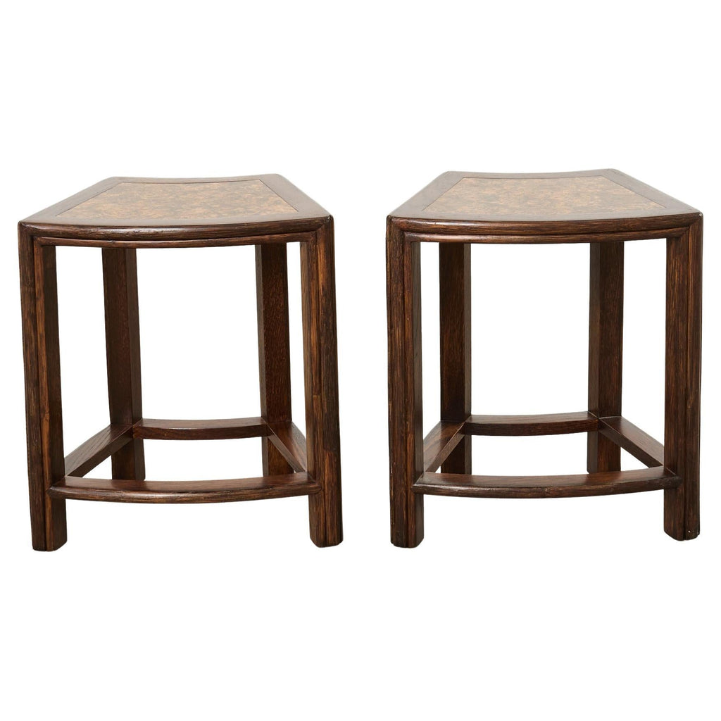 Pair of McGuire Midcentury Oak Demilune Stools
