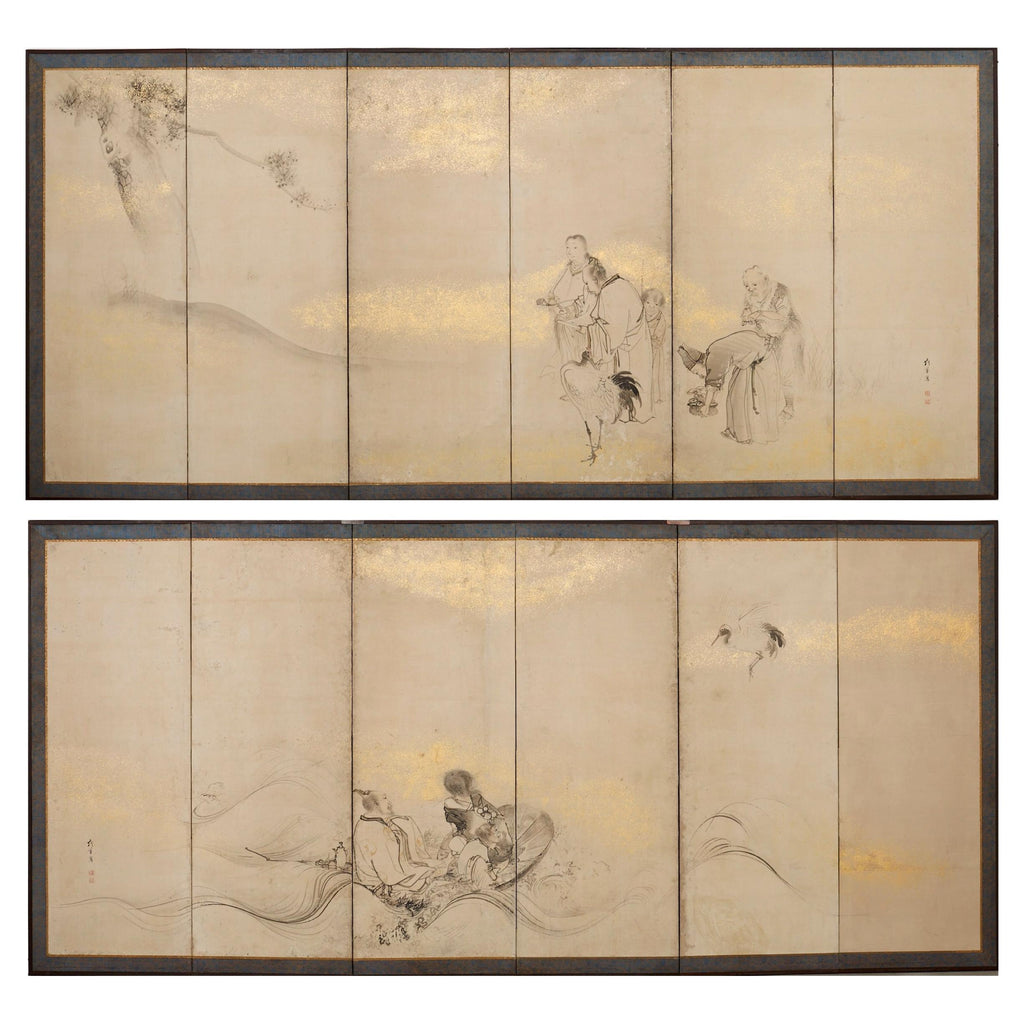 Pair of 18th Century Japanese Edo Screens of Chinese Immortals