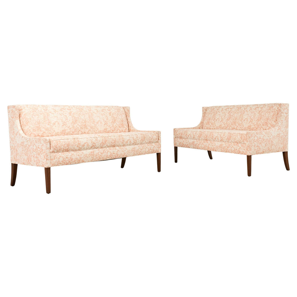 Pair of Slope Arm Sofas Fortuny Style Apricot Fabric
