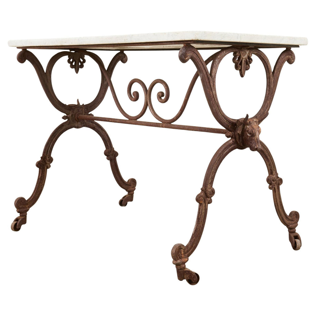 19th Century Country French Marble Top Iron Butchers Table Console