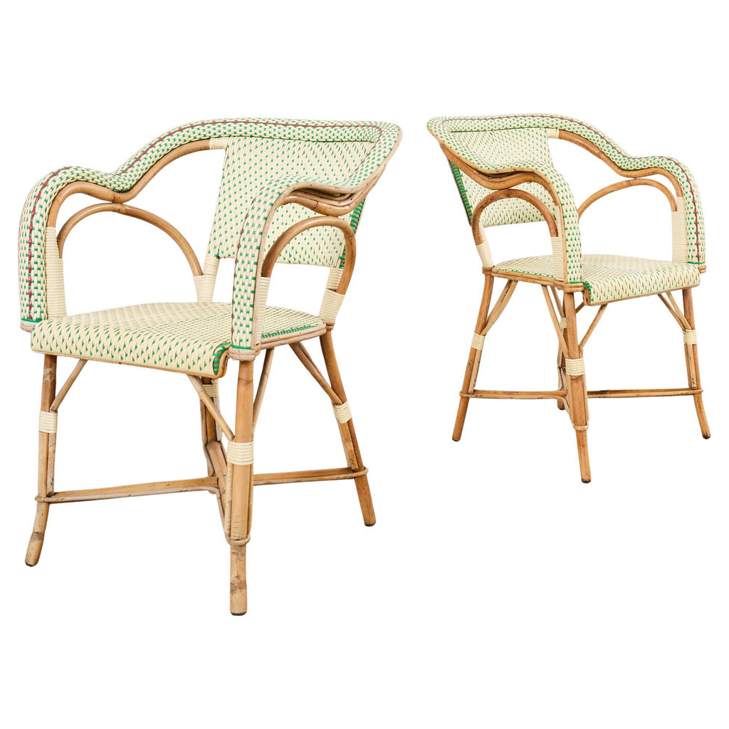 Pair of Maison Gatti Haussman Rattan Braided Bistro Armchairs
